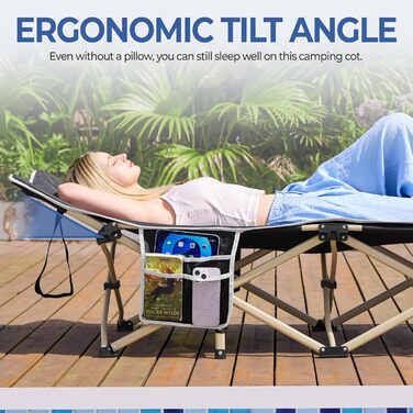 Розкладне ліжко для кемпінгу та відпочинку Yaheetech, похідне ліжко-шезлонг з кишенею та сумкою для транспортування, сіре, до 150 кг