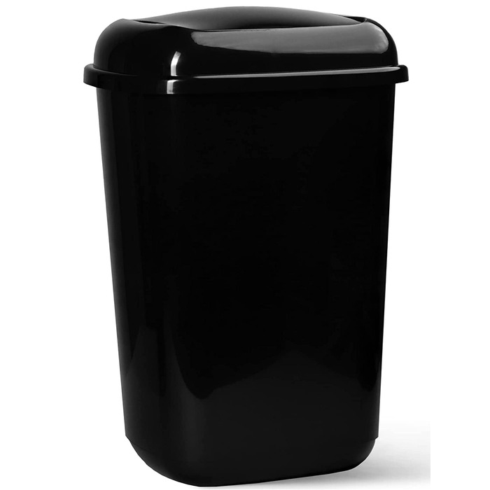 Відро для сміття HRB об'ємом 45 л, блискуче чорне з відкидною кришкою, контейнер з жорсткого пластика, кухонне відро, годівниця (45 літрів)