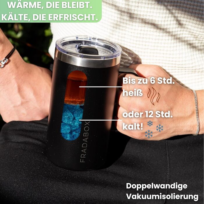 Термокружка 'Neri' 600 мл, нержавіюча сталь, з подвійними стінками, вакуумна ізоляція, для кави з собою, BPA-Free, миється в посудомийній машині, з кришкою-ковпачком (Чорний, Турквіз)