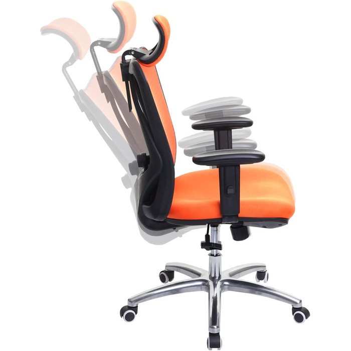 Офісний стіл Mendler HWC-J86, ергономічне крісло, регульована поперекова підтримка, 150 кг, оранжеве