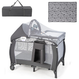 Детське туристичне ліжко Dreamade 102x72 см, 3 в 1 з матрацом, москітною сіткою та пеленальним столиком, сіре