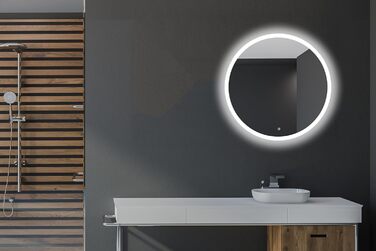 Круглий дзеркало для ванної кімнати 80 см з LED підсвічуванням та сенсорним вимикачем, натурально-біле світло (діаметр 80 см)