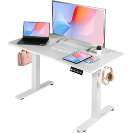 Електричний регульований стіл Pachira 120x60 см з пам'яттю та LED-дисплеєм, з гачками та кабелеуправлінням, ергономічний для дому/офісу, білий