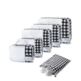 Набір органайзерів для валізи ECOHUB, 6 шт, дорожні компресійні сумки-кубики з ID-тегами, повітропроникні органайзери для одягу та рюкзака, чорно-білий колір