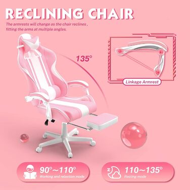 Ігрове крісло Ferghana з підставкою для ніг і підголівником рожеве