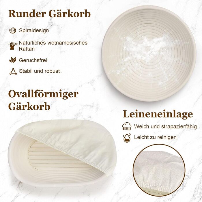 Набір для приготування закваски та випікання хліба SHANNA: корзинка для бродіння, скляна тара, скребок, мішалка, ніж (бамбук, спіральний дизайн)