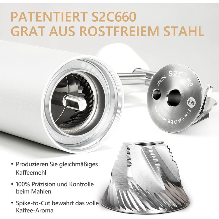 Ручна кавомолка TIMEMORE Chestnut з металевим корпусом, шліф Kegelschliff S2C, для еспресо та френч-прес, чорна