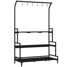 Outsunny Plant Stand Підставка для квітів з 3 ярусами та 6 гачками, сталеві сходи для рослин у чорному кольорі, 110x50x170см для саду та балкона