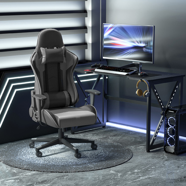 Крісло ігрове Vinsetto Ergonomic, поворотне, з екошкіри та піни, чорного кольору, розміром 67,5x74x126-136 см, для комфортної роботи та ігор.