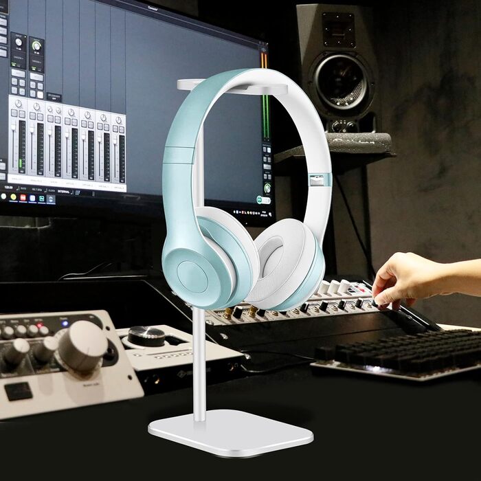 Підставка для навушників з алюмінію, тримач для гарнітури з міцною металевою основою для столу, сумісна з більшістю навушників (Рожеве золото) (Срібло)