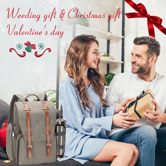 Набір для пікніка на 4 особи з великою ізольованою сумкою-холодильником, набір посуду для пікніка з мішком для вина, водонепроникний плед та набір столових приборів. Ідеально для пляжу, подарунок на весілля для пар.