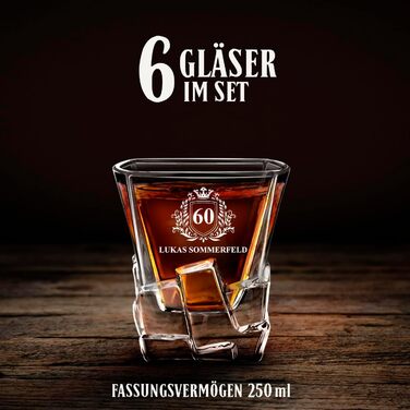 Мавертон Карафа для віскі 950 мл + Набір з 6 склянок для віскі з гравіюванням - Декантер для віскі - Подарунок на Різдво - Люксовий дизайн - Крісталльне скло - для чоловіків на день народження - Корона