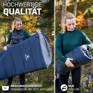 NORDBÄR® Спальний мішок 3 сезони, ультралегкий 750г/1500г, для кемпінгу та подорожей, тип мумія, компактний, 100GSM/300GSM, літній туристичний спальник