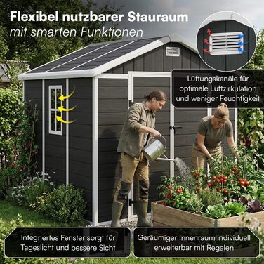 Сарай для інструментів STEELSØN Novara 192x92x151 см, пластиковий, з вікном, під дерево, темно-сірий - садовий будиночок, вологостійкий