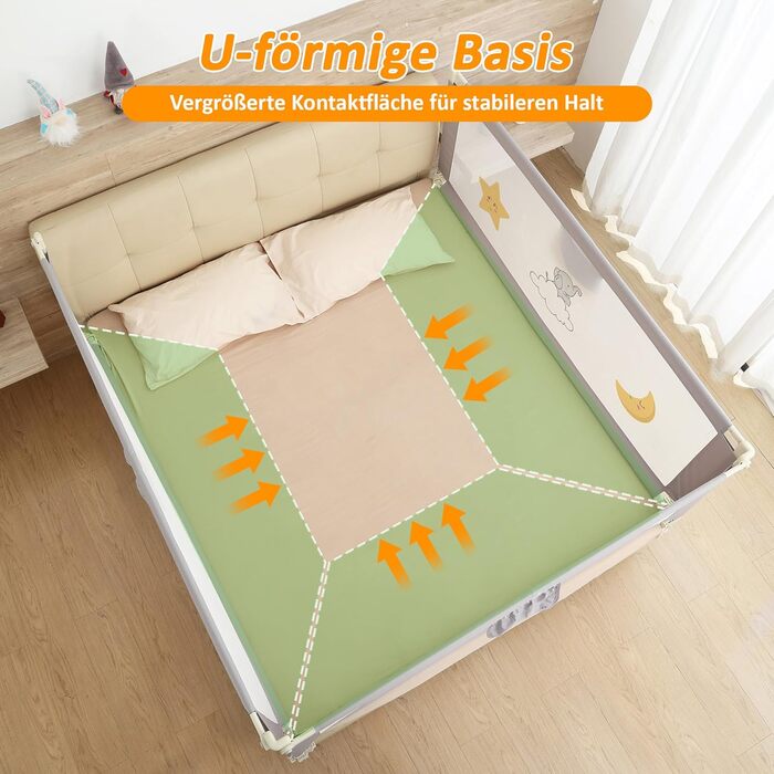 Бортики для ліжка дитячі 3 шт. (2x200 см + 1x180 см) складані, захист від випадання, малюнок - слоники