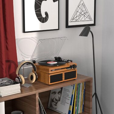 Вініловий програвач Udreamer з Bluetooth 5.3, 2 стерео динаміками, 3 швидкості, AUX, RCA, USB, ретро дизайн, жовтий