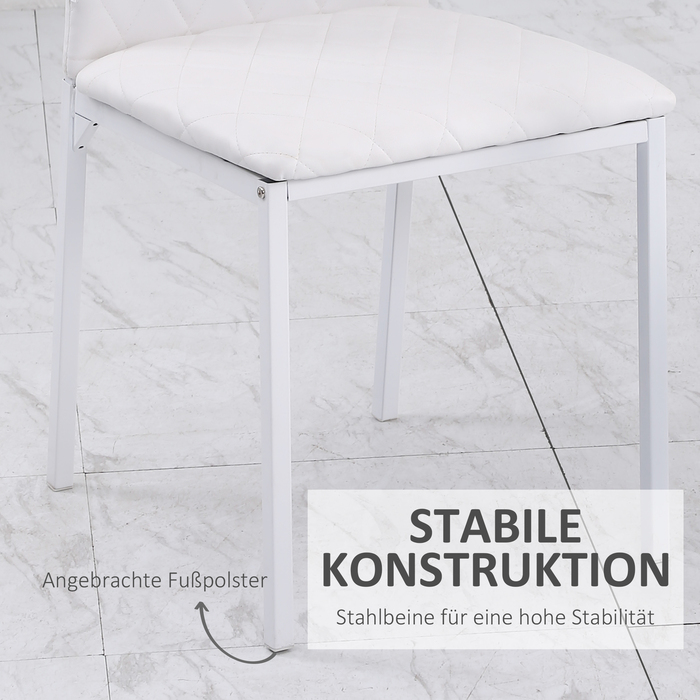 Набір з 4-х обідніх стільців HOMCOM – зручні стільці для кухні або вітальні з м'яким сидінням та спинкою, оббиті штучною шкірою. Міцні металеві ніжки та м'яке підставлення для ніг забезпечують комфорт та стабільність. Ідеально підходять для обіднього стол