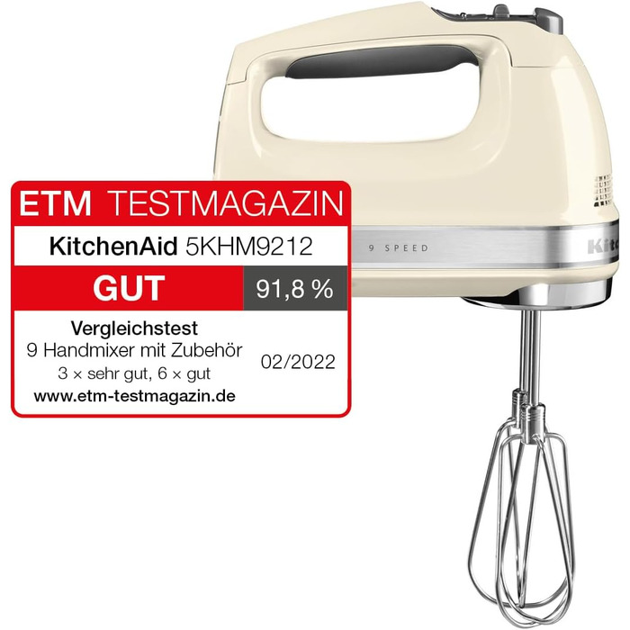 Міксер ручний KitchenAid 9 швидкостей, червоний (кремовий) з LED-дисплеєм та насадками