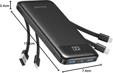 МАг, USB C, 4 кабелі, LED-дисплей, 6 виходів, сумісний з iPhone/Huawei/Samsung, 10000