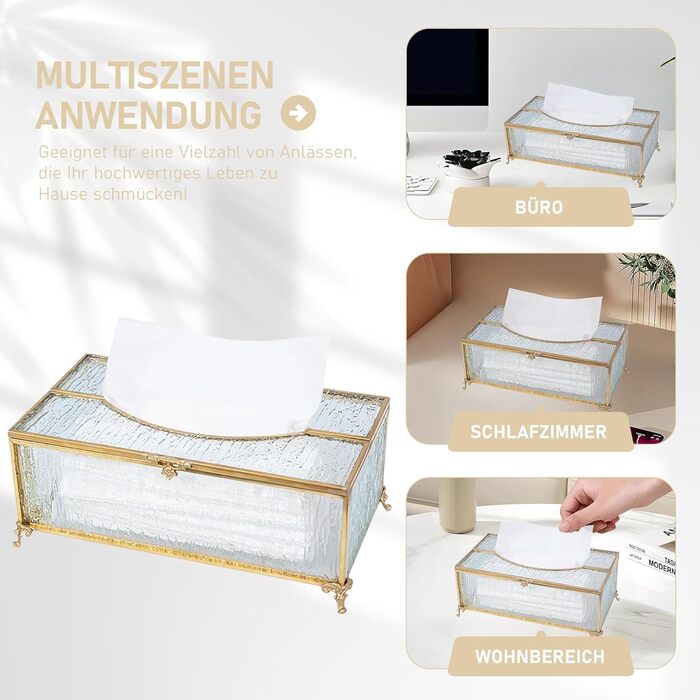 Скляна коробочка для серветок SLHEQING Gold - прямокутна, для ванної, вітальні, спальні, офісу