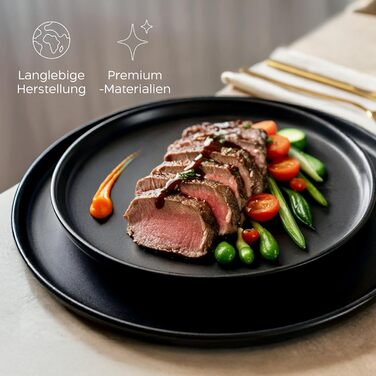 Набір посуду Twinzee Ebony Collection 24 частини: чорні тарілки та чашки з кераміки (стеінгуту) для 6 осіб