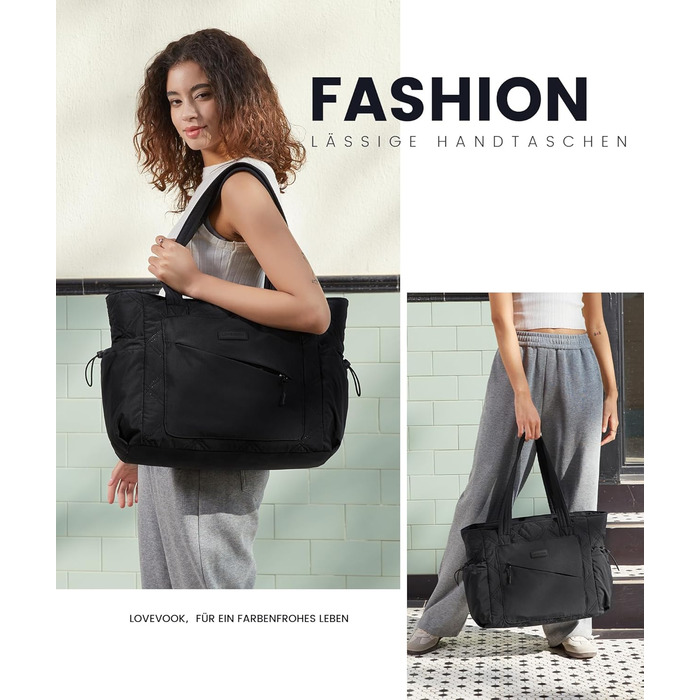 LOVEVOOK Сумка-шоппер для жінок, велика, робоча сумка, торбинка-шоппер, сумка для ноутбука 15,6/17,3 дюйма, сумка для навчання, офісна сумка, сумка для роботи, універсальна чорна сумка LOVEVOOK