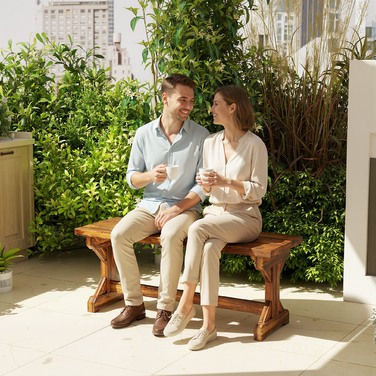 Двомісна садова лавка, стійка до погодних умов, дерев'яна лавка для відпочинку, паркова лавка з Х-подібною основою, витримує до 240 кг, розміри 114 x 40 x 46 см, обвуглена.