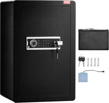 Сейф VEVOR з вогнестійким кишеням для грошей, одностулковий сейф об'ємом 3,5 кубічних футів, 2 перегородки, цифровий сейф для меблів з ключем/кодом, скринька для цінностей (гроші, ювелірні вироби, ліки), сейф для грошей чорного кольору, 1 дверцята