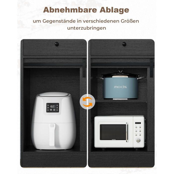 Чорний буфет-шафа з LED-підсвіткою, великою шухлядою та регульованими полицями для кухні, вітальні, їдальні