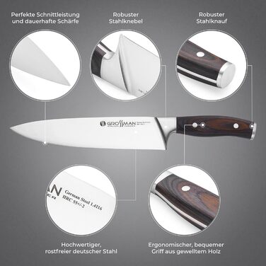 Ніж кухарський Grossman 282ON, 33 см, з нержавіючої сталі, ергономічна ручка