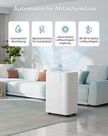 EUHOMY Електричний осушувач повітря 20л/день, для підвалу з відведенням води, тихий, з таймером та авторозморожуванням, для квартири 50м² та 150м³