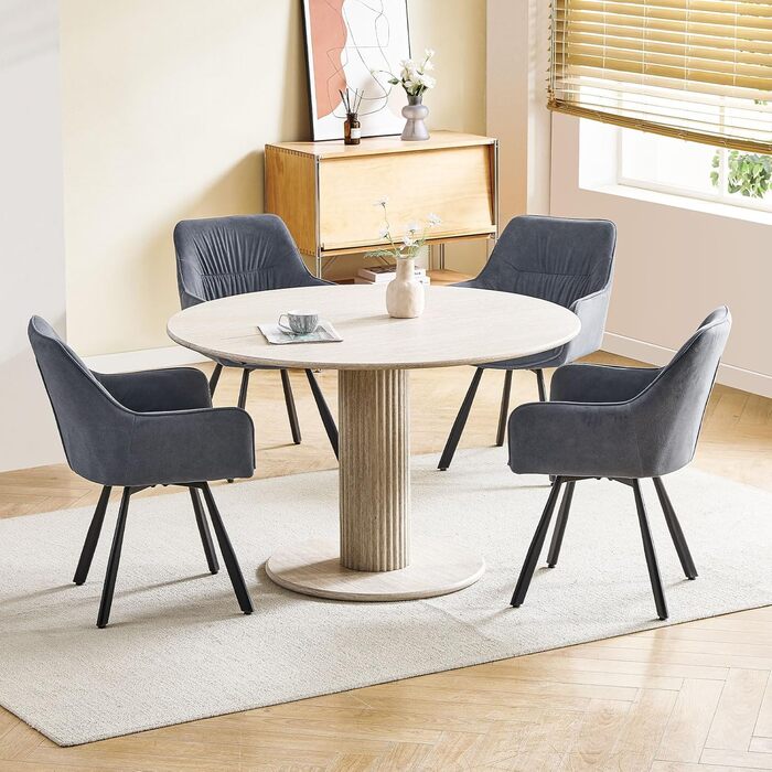 Набір обідніх крісел 6 шт., поворотні, з підлокітниками, 360°, сучасний м'який стіл з велюру, для їдальні, кухні, вітальні, кабінету, спальні (4 поворотні, сірий)