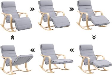 Крісло-гойдалка SONGMICS з берези, сіре, з регульованою підніжкою, бавовняний чохол, до 150 кг