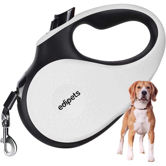 Повідець для собак Edipets, висувний і висувний, 5 градусів на 360 градусів без сплутування, з нейлону, для маленьких, маленьких і великих собак (L, білий)