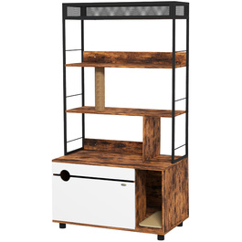 Котомийка з 3-ярусним стелажем та когтеточкою, закритий лоток для котів, 80 x 48 x 152 см, Коричневий