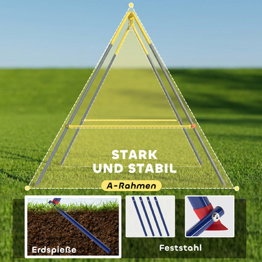 Складана рама для гойдалки з А-подібною основою, 2 гачки, 4 анкерні болти для фіксації на землі, призначена для дітей від 9 місяців до 8 років, розміром 128x155x157 см, блакитного кольору.