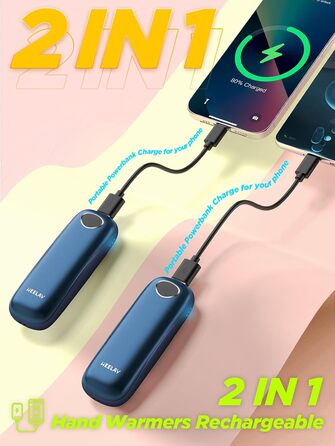 Електричні грілки для рук 10000mAh, 2 шт. [Коробка подарунків на Різдво] Повторно використовувані грілки для рук USB, зимовий подарунок, для хворих на синдром Рейно, для активного відпочинку, ігор, Powerbank, блакитні