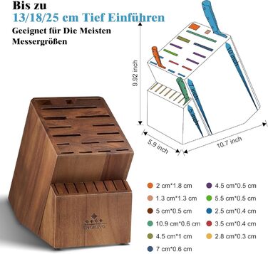 Ножовий блок з дерева акації, 25 прорізів, для кухонних ножів, ножиць для птиці та заточувальної сталі