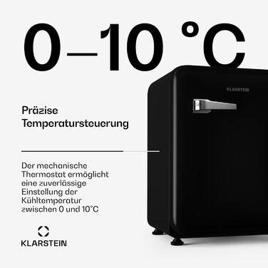 Холодильник Klarstein Audrey Evo 68L: Ретро-дизайн, тихий (40 dB), компресор, регульовані ніжки, двері, що відкидаються, чорний (68 л, енергоклас E)
