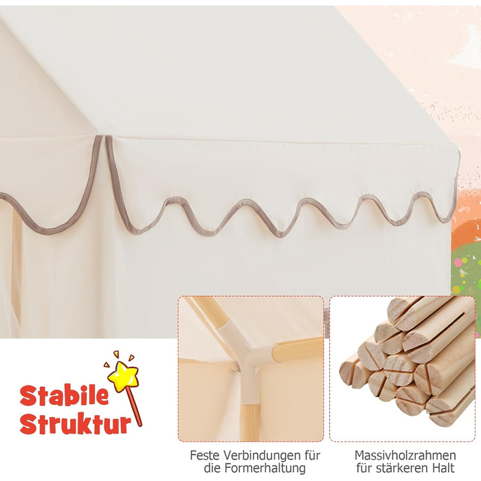 Дитяче намет-ігровий будиночок Dreamade з м'якою дахом, вікнами та дерев'яним каркасом, для хлопчиків та дівчаток (Бежевий)