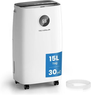 Електричний осушувач повітря 15L, 30㎡, для підвалу, з тачем, 2.5L бак, дренажний шланг, 46dB, таймер 24h, гарантія 3 роки