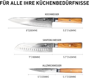 Набір ножів Fujiuni з дамаської сталі 5 предметів, VG-10, ручка з оливкового дерева, подарункова коробка