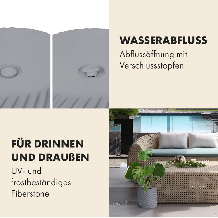 Квітчар Fox & Fern Großer: великий горщик для квітів з полістиролу (30,5 см) з 3D-текстурою та дренажним отвором, для дому та бетону