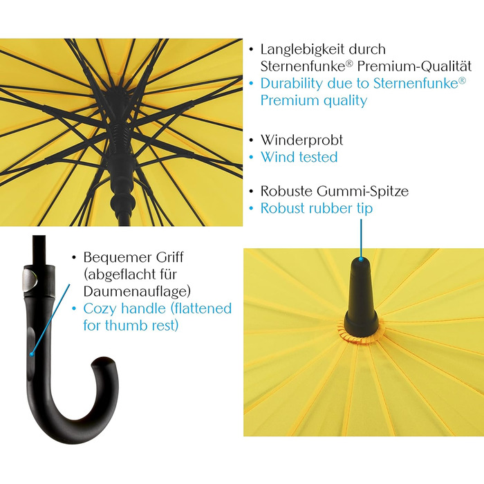 Парасолька Sternenfunke XXL Ø120 см, стійка, штормонепроникна, автоматична, жовта, ідеально підходить для весіль, жінок і чоловіків