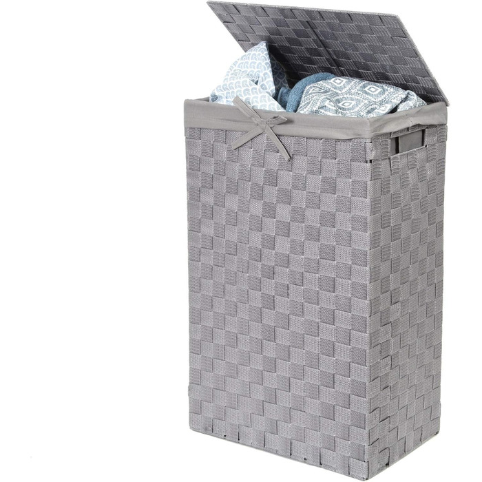 Кошик для білизни RAN6891 Stan з кришкою, ручками, плетіння, металевий каркас, знімне вкладиш з льону, 30 x 30 x 50 см, Колір: Коричневий