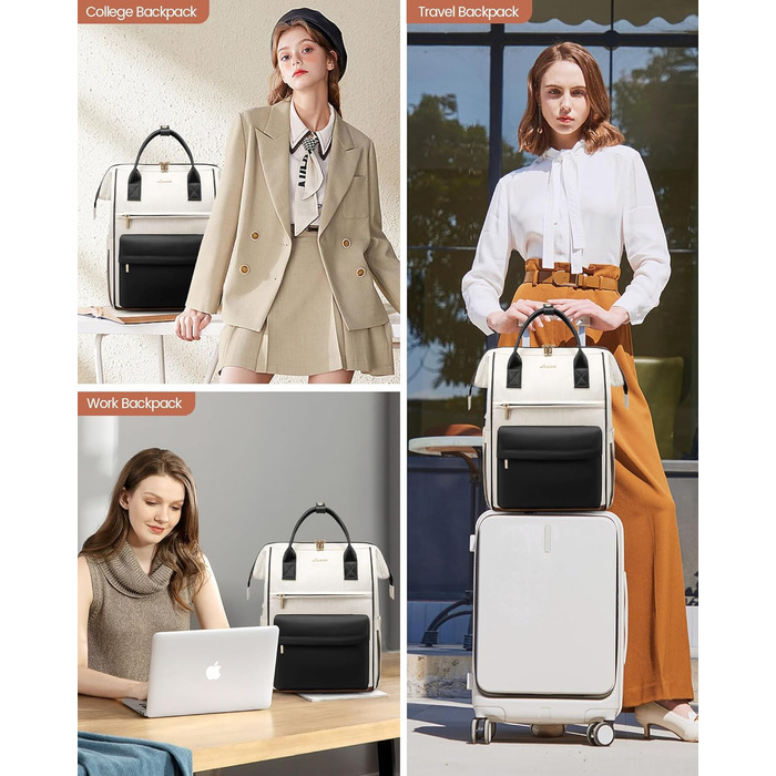 Сумка-рюкзак LOVEVOOK для жінок, для ноутбука, подорожей, роботи, школи, університету. Містка, водонепроникна, елегантна, бежева (15,6 дюймів)