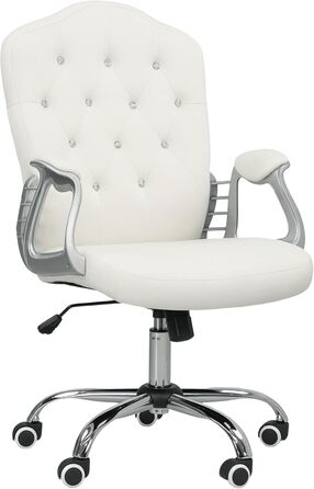 Крісло офісне Vinsetto з велюровою оббивкою, комп'ютерне крісло з кнопковою спинкою, регульована висота та нахил (кремовий)