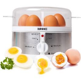 Яйцеварка Duronic EB35 WE До 7 варених яєць Регулювання жорсткості м'яка, середньої жорсткості Функція продовження приготування яєць Включає мірний стаканчик і пірсер для яєць Для ідеального яйця на сніданок 350 Вт