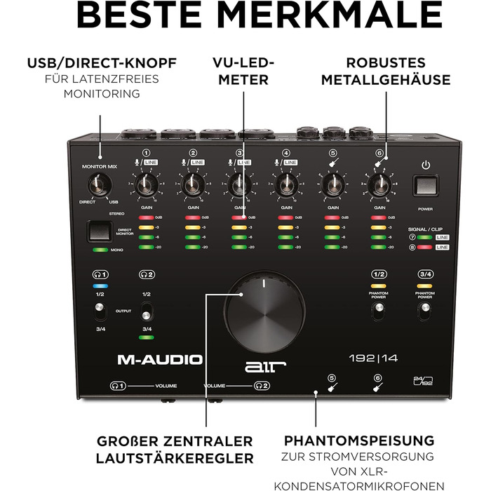 M-Audio Air 192|6: USB аудіоінтерфейс для запису в студійній якості з 2 XLR/Line входами + ПО