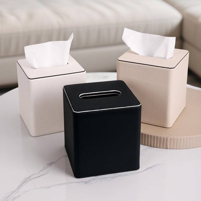 Скляна коробка для серветок KingFOM, чорна, квадратна - для офісу, авто, дому